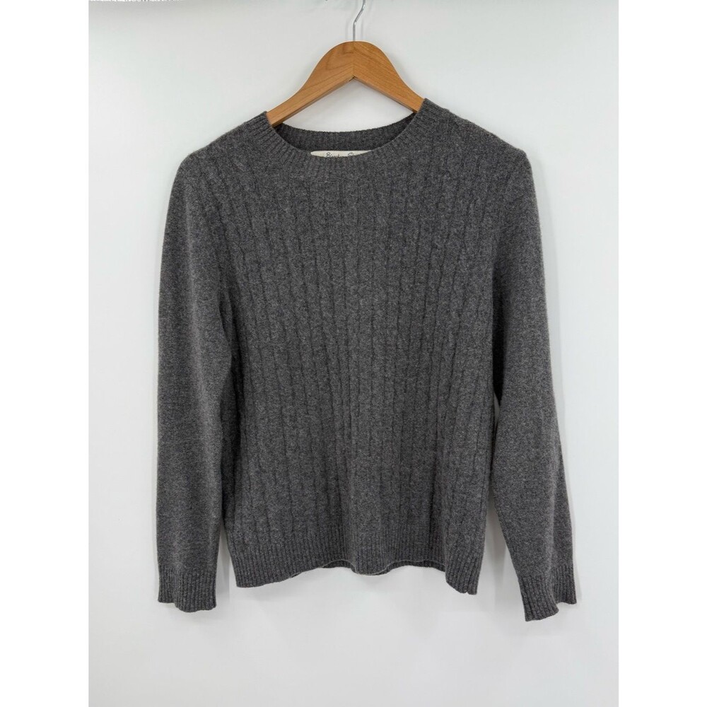 Bleecker Street 100% Cashmere Cable Knit Crewneck Sweater | Gray | Small